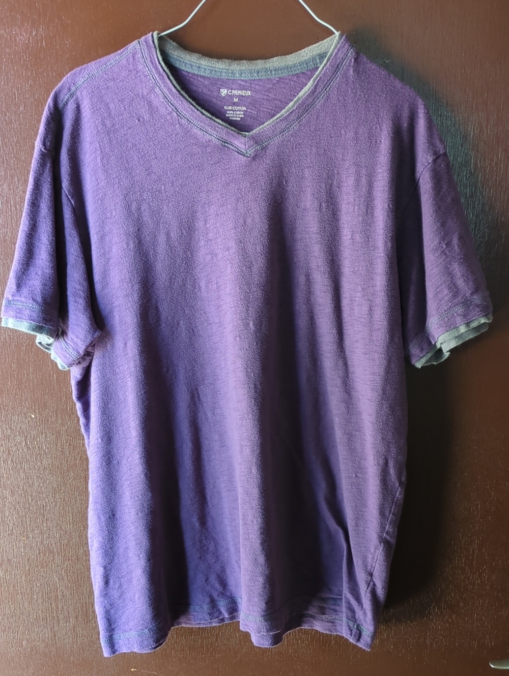 Champion Men's Purple V-Neck Short Sleeve Tee with Heather Trim